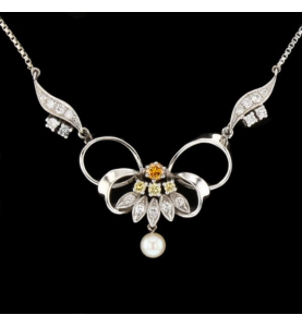Necklace gold gray diamonds citrine topaz and pearl