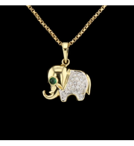 Necklace Elephant Yellow Gold Emerald Diamonds