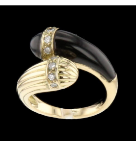 Ring Toi & Moi Gold Yellow Diamonds Quartz Black
