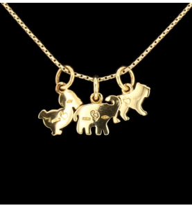Collar / pendants elephant, duck and dog