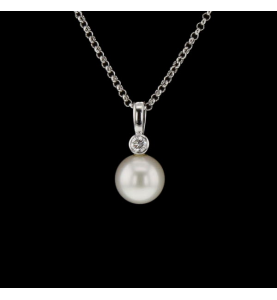 Pearl and diamond grey gold necklace