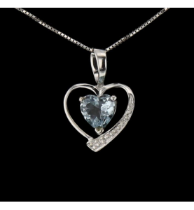 Necklace Heart White Gold Aquamarine