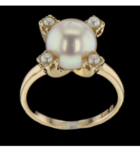 Ring yellow gold pearls T49