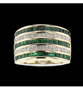 Emerald and diamond yellow gold ring