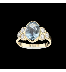 Ring Yellow Gold Aquamarine Diamonds