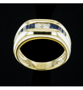 Ring in yellow gold sapphires and diamonds