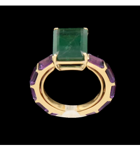 EMERALD YELLOW GOLD RING AND AMETHYST