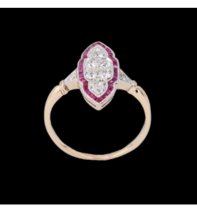 Rose gold ring diamonds and rubies.