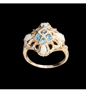 Yellow gold ring Opals and Topaz