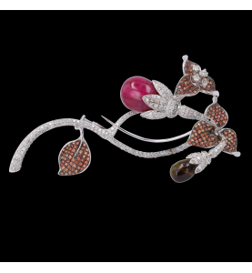 FLORAL BROOCH WHITE GOLD DIAMONDS
