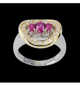 Ring 2 gold rubies and diamonds