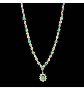 Necklace yellow gold emeralds and diamonds