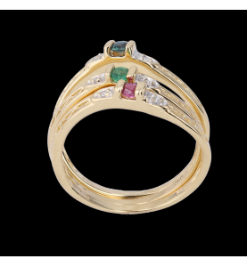 3 RINGS YELLOW GOLD SAPPHIRE EMERALD RUBY