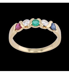 Ring yellow gold Ruby Sapphire Emerald