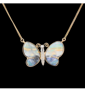 Yellow gold necklace Opal butterfly