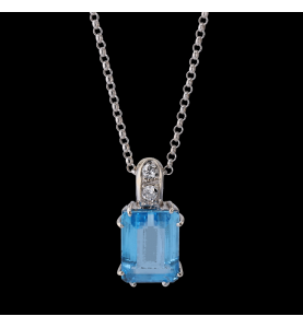 Necklace and pendant in white gold with topaz and diamonds