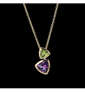 Peridot and Amethyst yellow gold necklace