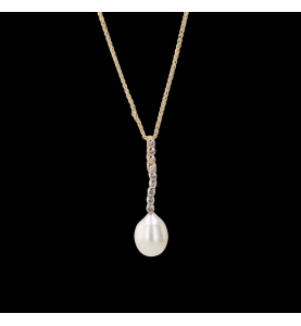 NECKLACE YELLOW GOLD PEARL DIAMONDS
