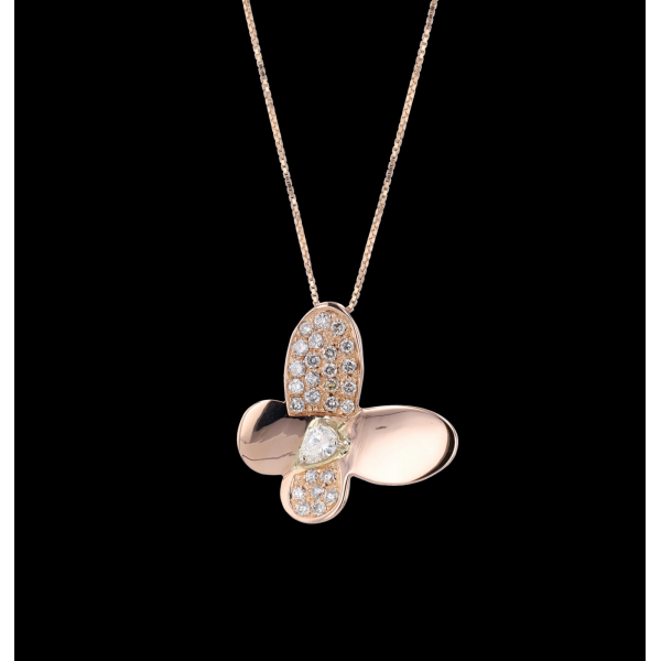 Pink Gold Necklace Butterfly Diamonds Pendant