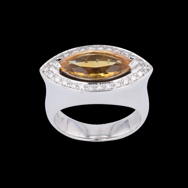 White gold citrine diamond ring