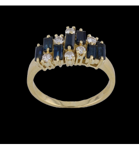 Yellow gold sapphires and diamonds ring