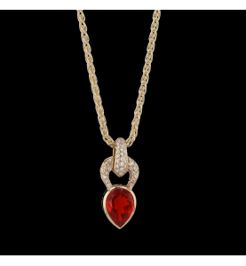 Yellow gold necklace with fire stone and diamonds