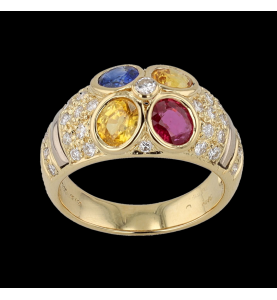 Ring aus Gelbgold Saphir Rubin und Diamant