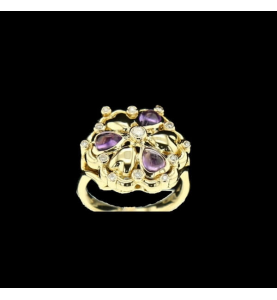 Yellow Gold Ring Amethyst and diamonds