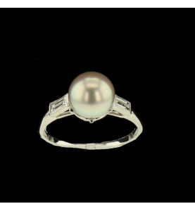 Grey Pearl Ring and Diamonds