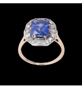 Bague or rose pierre bleue et diamants