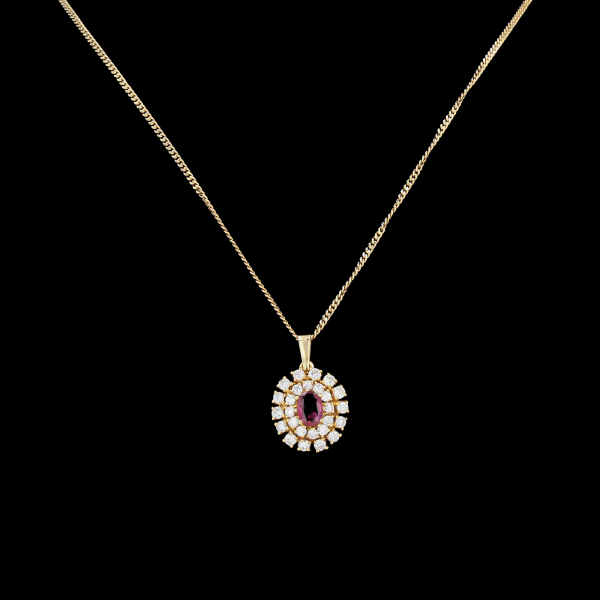 Yellow gold pendant necklace with ruby and diamonds