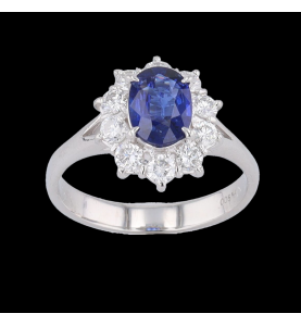 Platinum 900 sapphire and diamond ring