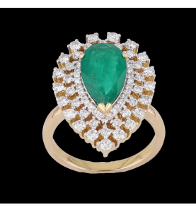 Ring Gelbgold Smaragd 3.12 Karat Diamanten