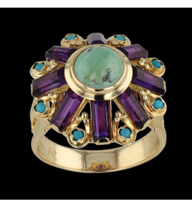 Amethyst and Turquoise Yellow Gold Ring