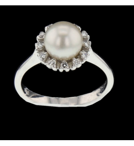 Ring Grey Pearl Gold and Diamonds
