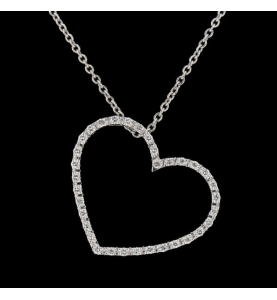 Necklace Heart Gold Paved Grey Diamonds