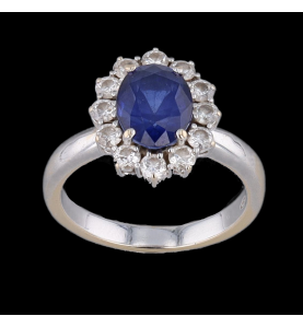 NATURAL SAPPHIRE AND DIAMOND WHITE GOLD RING