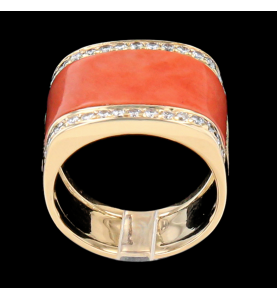 CORAL AND DIAMOND ROSE GOLD RING