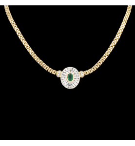 Yellow gold emerald and diamond pendant necklace.