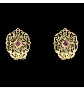 Oriental earrings Ruby yellow gold