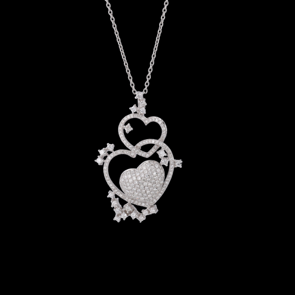 White gold necklace Intertwined diamond hearts