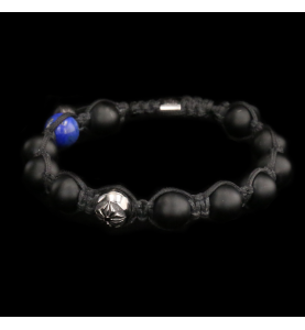Onyx, Lapis lazuli and diamond white gold bracelet.