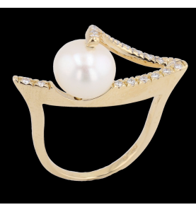 Yellow gold ring Pearl and diamonds