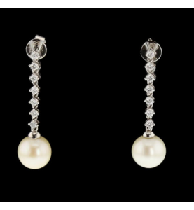 Hanging Earrings Grey Gold Pearls Diamonds