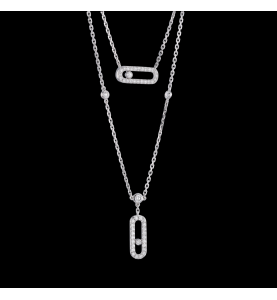 Halskette Messika Move Uno 2-reihig mit Pavé aus Weißgold und Diamanten.