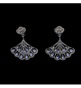 Black diamond and sapphire earrings