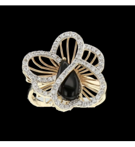 Bague or onyx pierres synthétiques