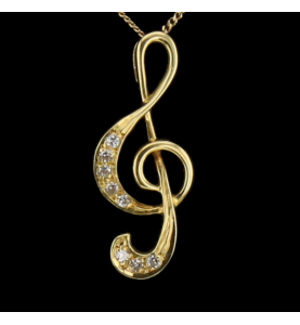 Necklace Pendant Key Of Sol Gold Diamonds