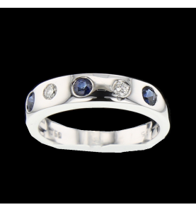 Ring white gold diamonds and sapphires T54