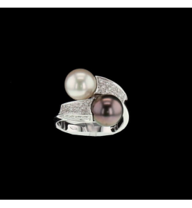 Ring Perlen weiß und schwarz 8mm